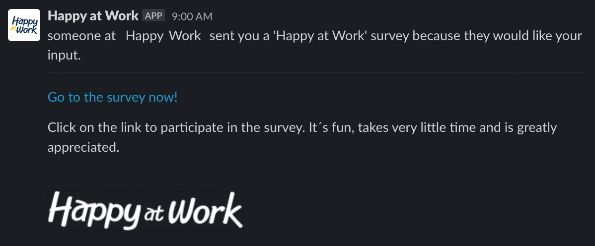 Happy at Work Example Slack message